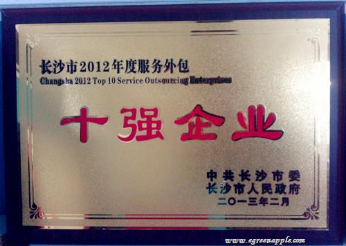 2013年2月，获评“长沙市2012年度服务外包十强企业”